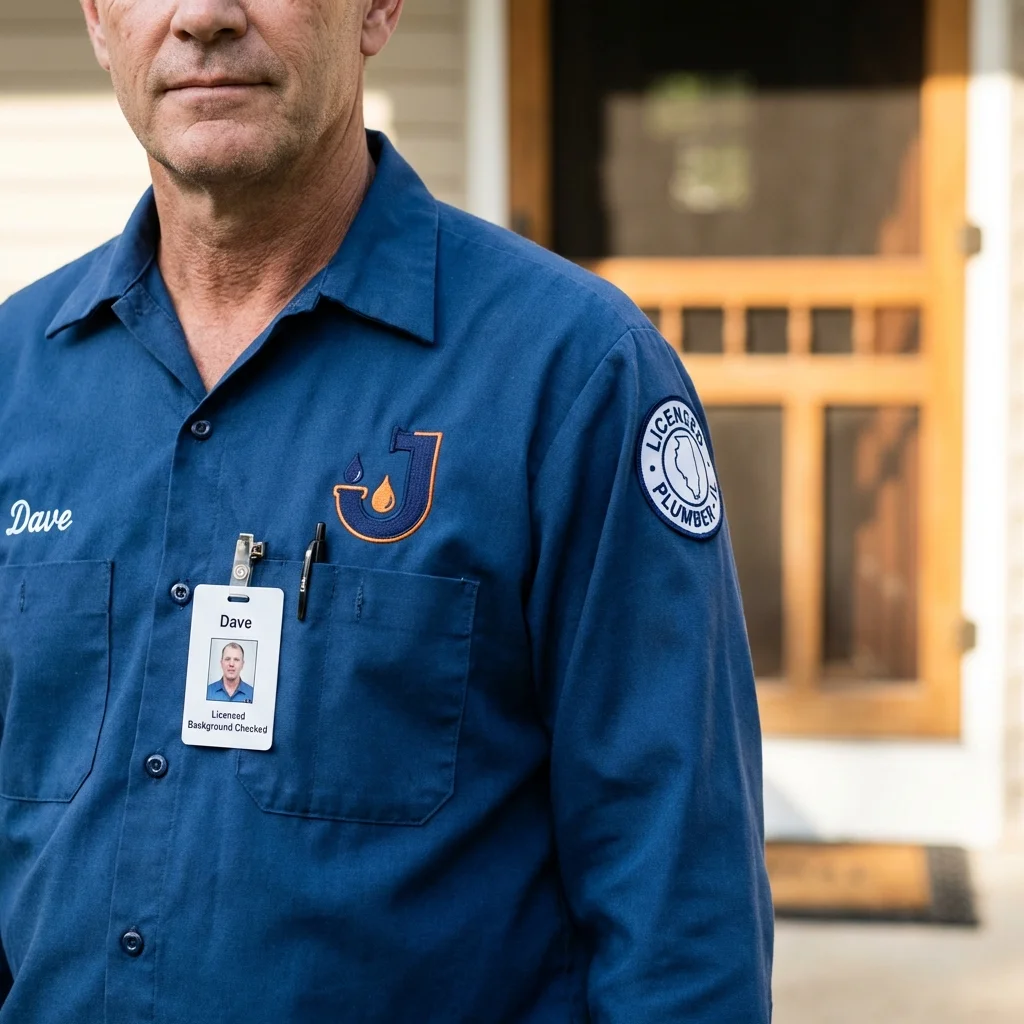 Licensed plumber showing ID badge in Pinckneyville, IL