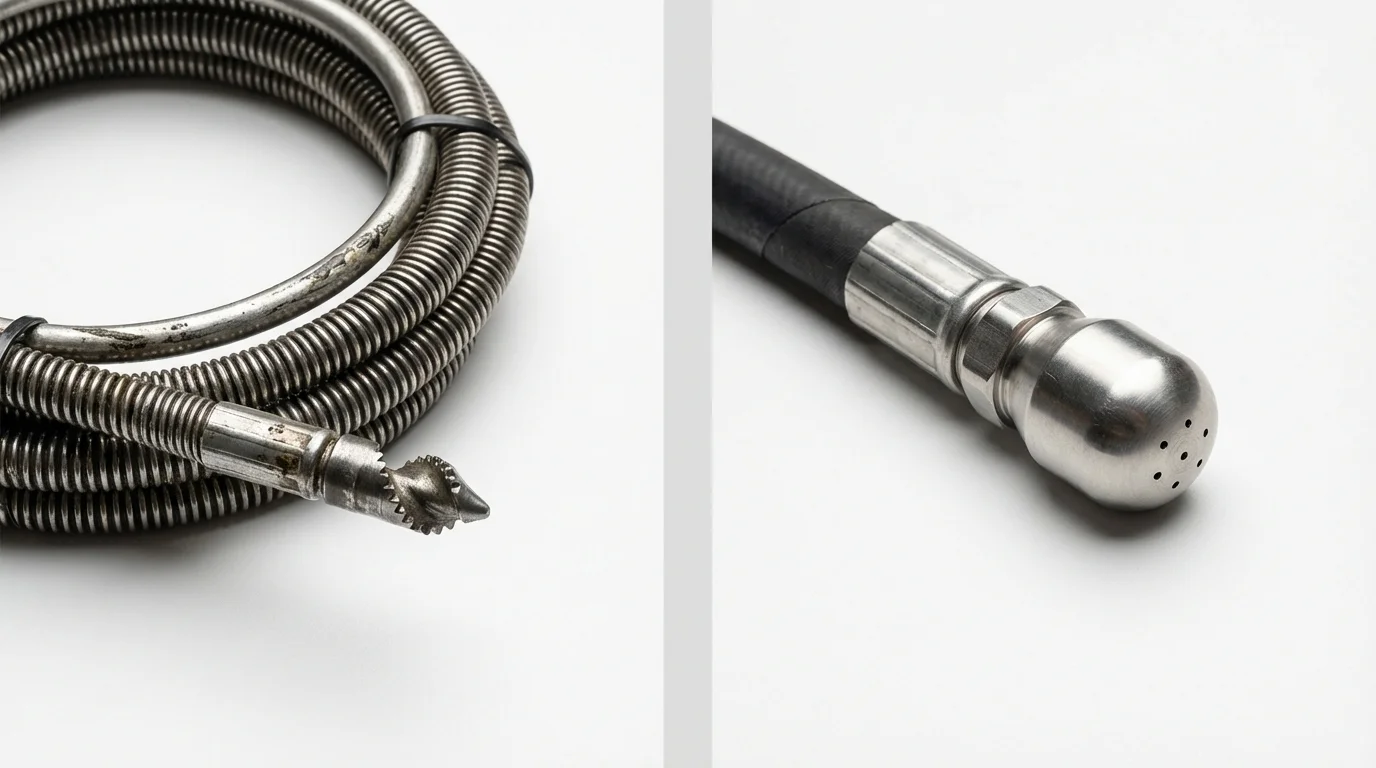 Drain snake cable and hydro jetting nozzle used for drain cleaning in Pinckneyville, IL