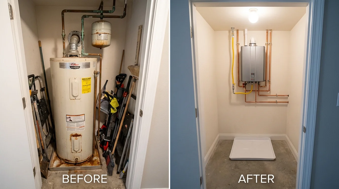 Tank water heater versus wall-mounted tankless unit comparison for Pinckneyville, IL homeowners
