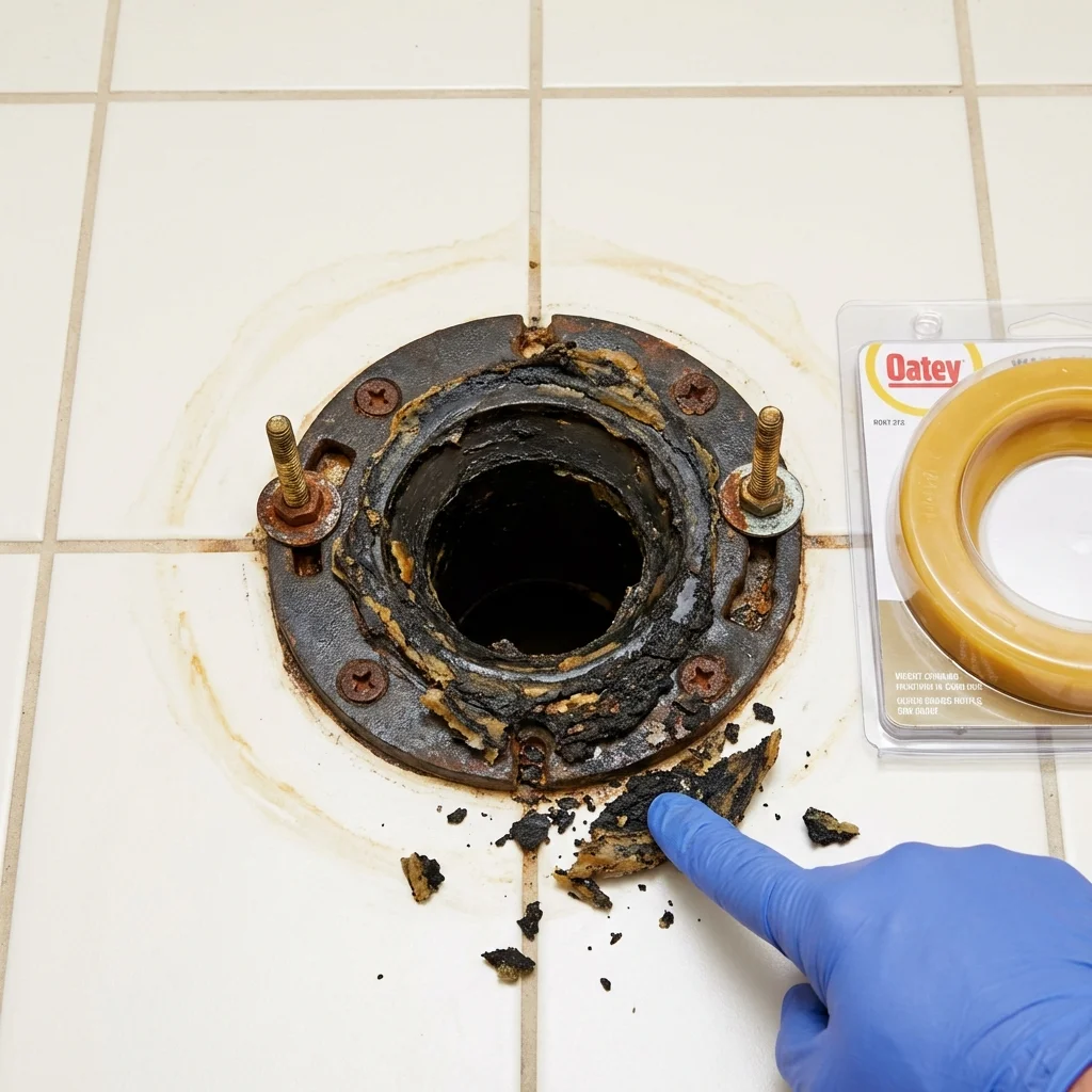 Failed wax ring showing water seepage at the base of a toilet in a Pinckneyville, IL home